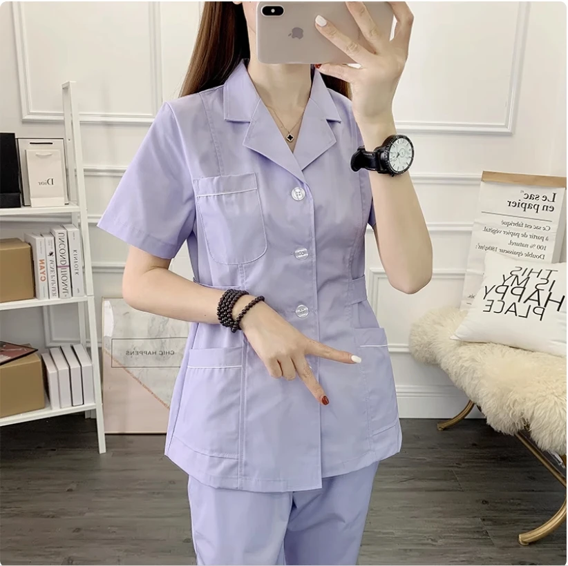 Ensemble d'infirmière à manches courtes pour femmes, vêtements de travail pour chirurgie plastique, hôpital, dentiste, lune fendue, vêtements pour sœurs, édition fine d'été