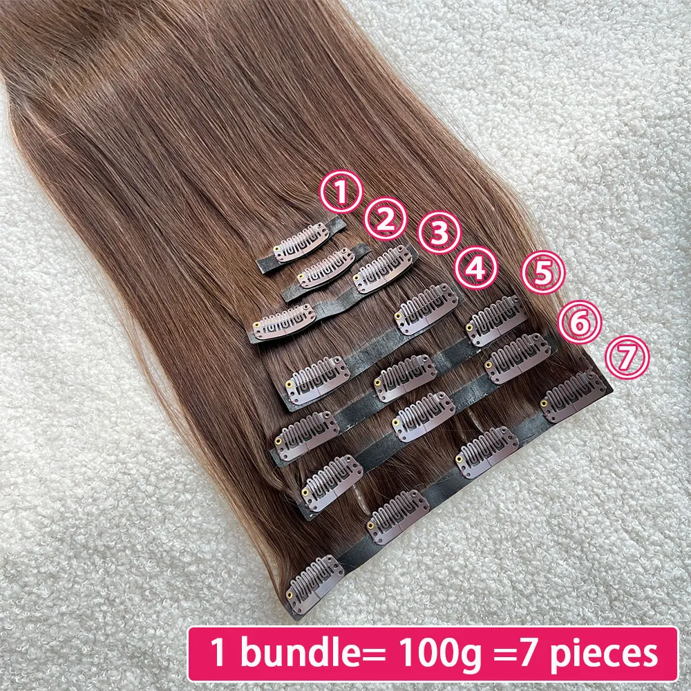 Color #2 Chocolate Brown Clip in Hair Extensions Real Human Hair Clip in Hair Extensions 7pcs Hair Extensions for Women