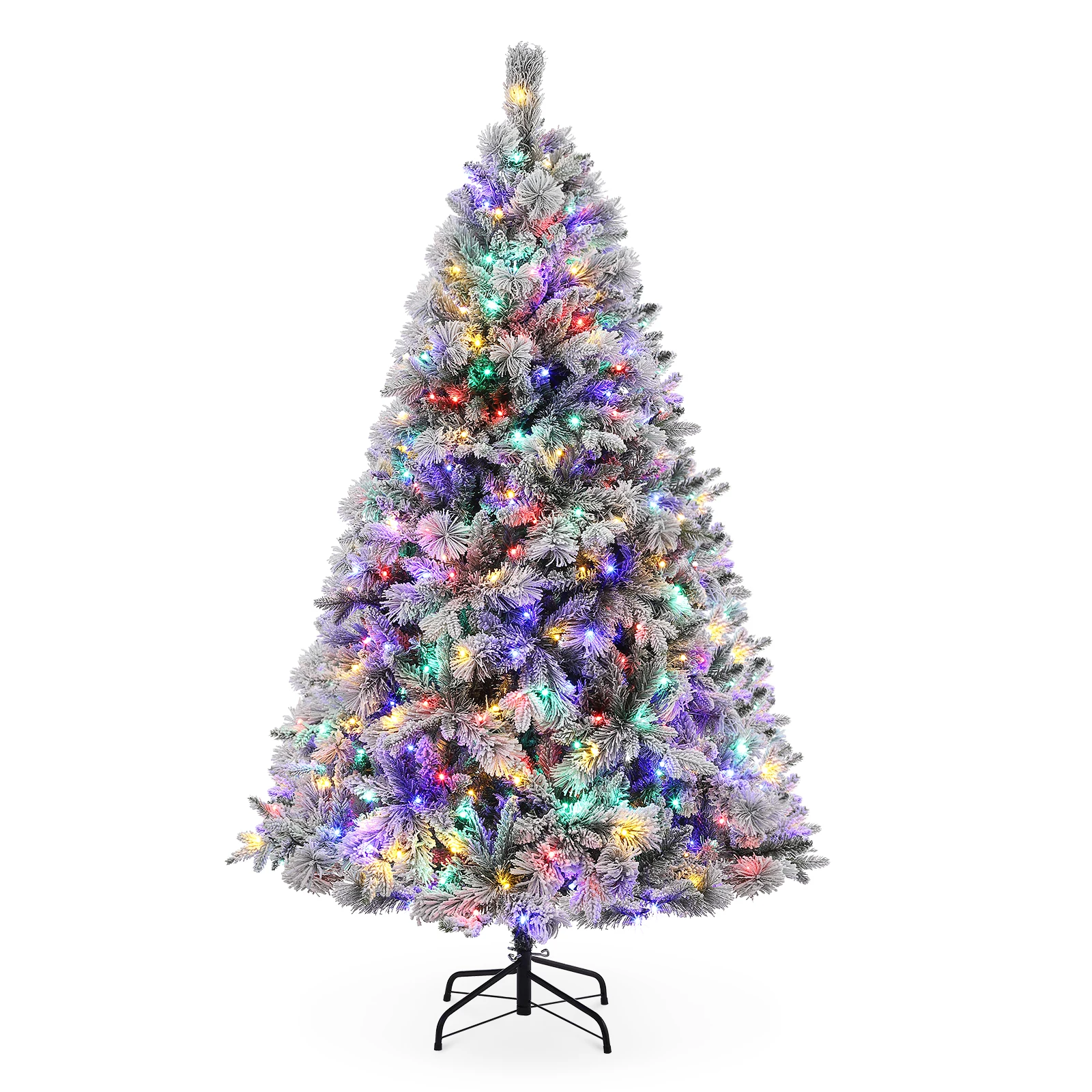 6ft Snow Flocked Artificial Christmas Tree with 400 Multi-Color LED Lights, 850 Sections Hinged Pine Needle Design, Includes Stand – White Holiday Xmas Decor for Home Office Party