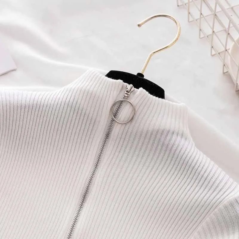 Koreański jednolity, na zamek dziergany sweter sweter jesienno-zimowy z długim rękawem i białym swetrem Femme 2023 Casual Slim damskie topy 17113