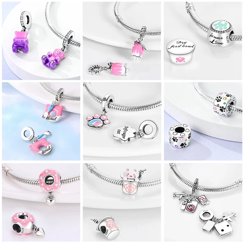 Pink Series Charms 925 Silver Perfume Butterfly Charm Beads Pendent Dangle Fit Original Pandora Charm Bracelet DIY Women Jewelr