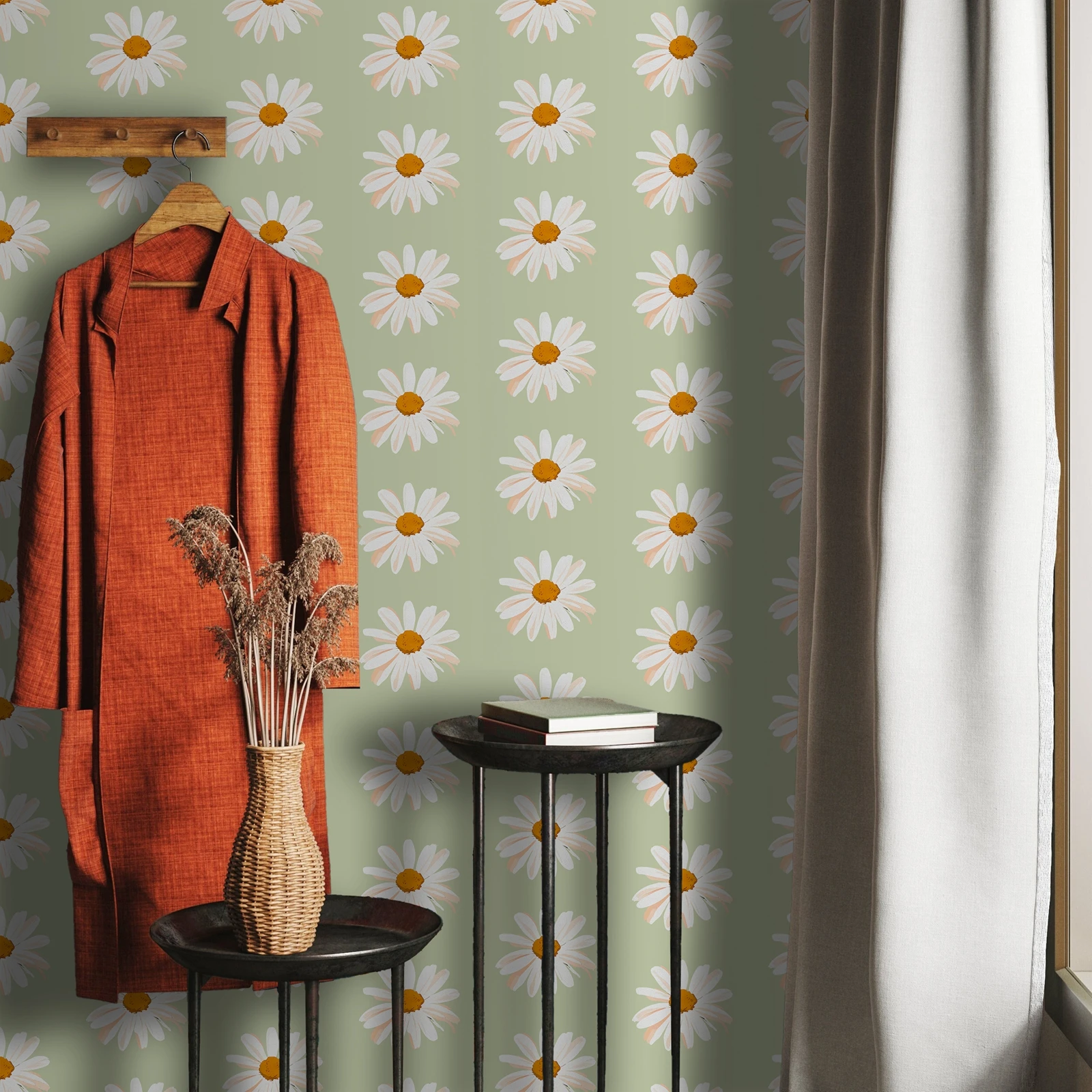 

Обои с натуральной ромашкой, стильные обои с цветочным рисунком ромашки, клейкая стена для украшения дома, цвет на заказ, 50*300 см