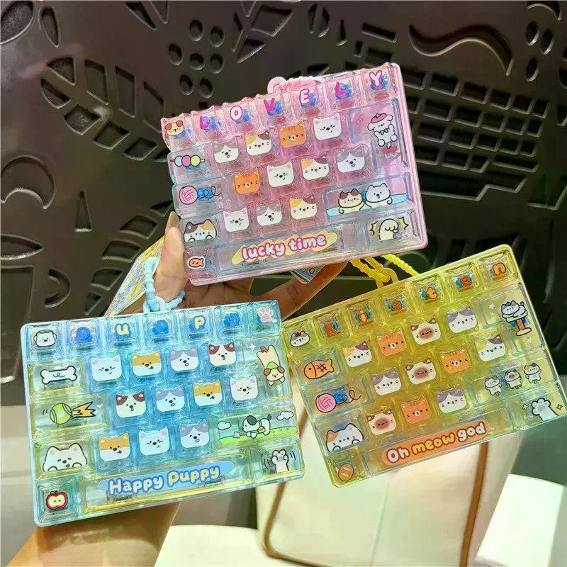 Keys Cute Mini Keyboard Fidget Keychain, Transparent Cat Dog Patterns Stress Relief Toy Ornament Bag Hanging 26