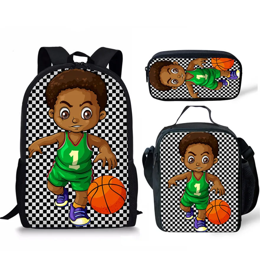 

Harajuku Youthful African Black Boys 3D Print 3pcs/Set Student Travel bags Laptop Daypack Backpack Lunch Bag Pencil Case