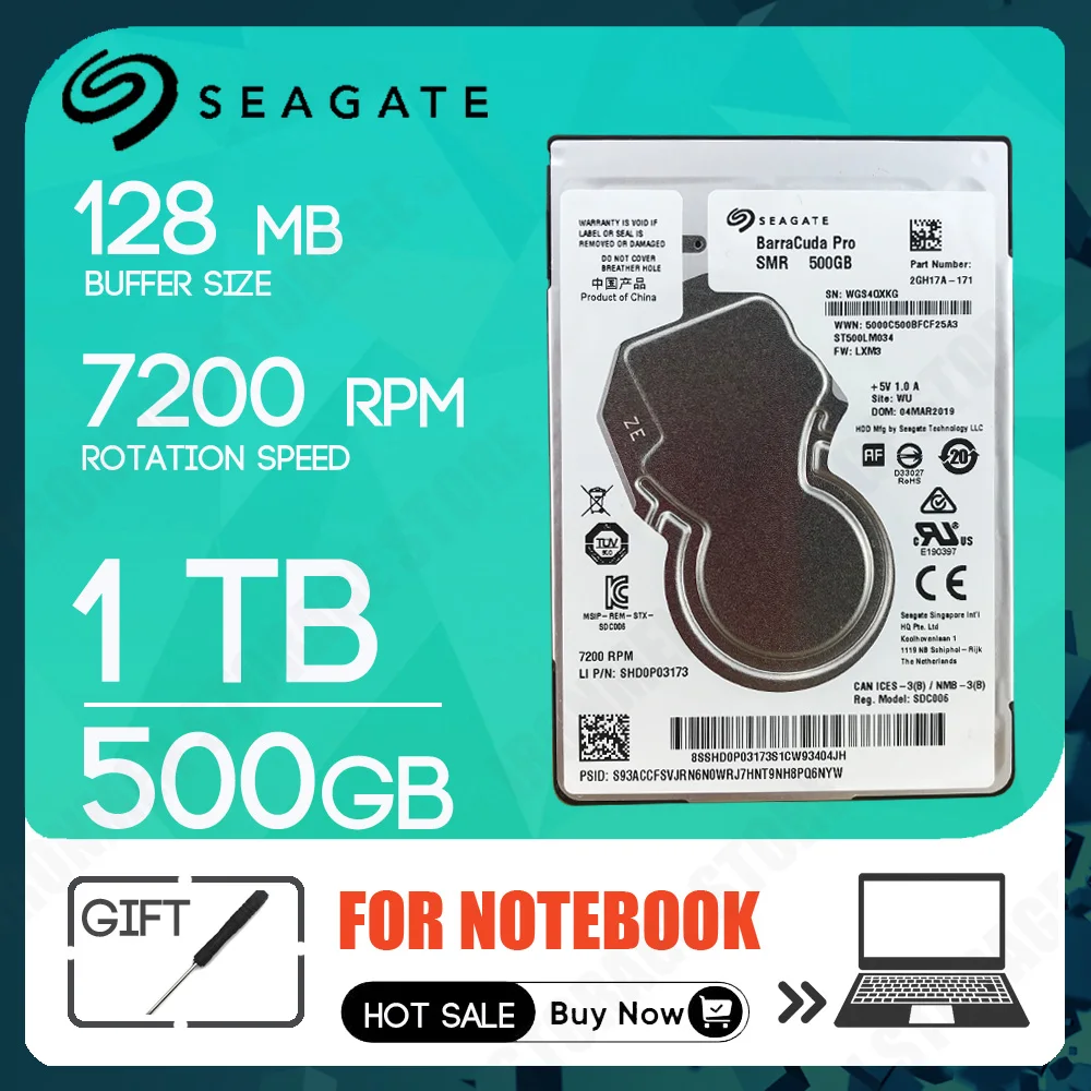 500GB 1TB portátil HDD Barracuda disco duro portátil HD 2,5 "7200 RPM 128MB caché SATA III ST500LM034 al por mayor