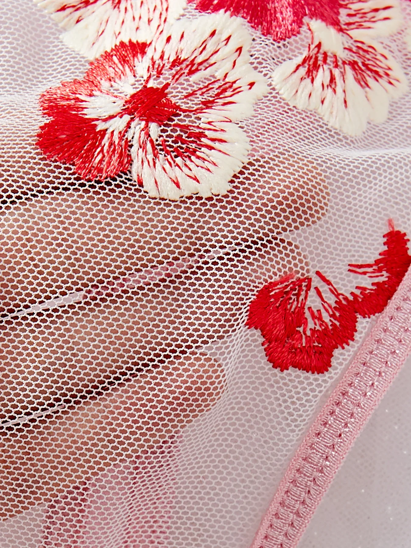 Ensemble de Lingerie Sexy en Dentelle Rose pour Femme, en Maille, Couleur Unie Trempée, Broderie de Fleurs, NikTransparent