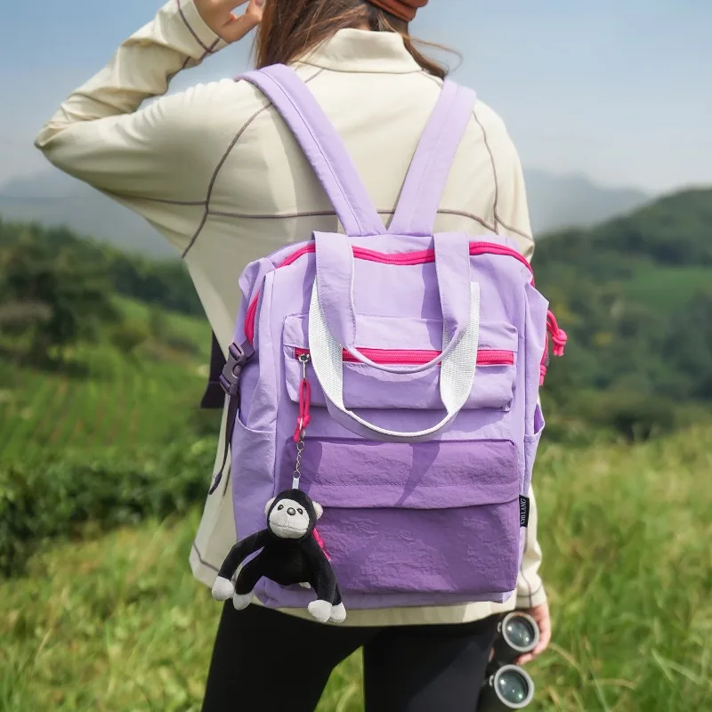 Color Block Backpack Casual Commute Handbag Lightweight Shoulder Bag Large Capacity Student Schoolbag Travel Daypack for Women