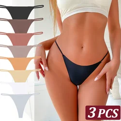 3PCS Seamless Thong Women Thin Strap Low Waist High Flexibility Panties Sexy Underwear Ladies Briefs T-back Panties Soft Women