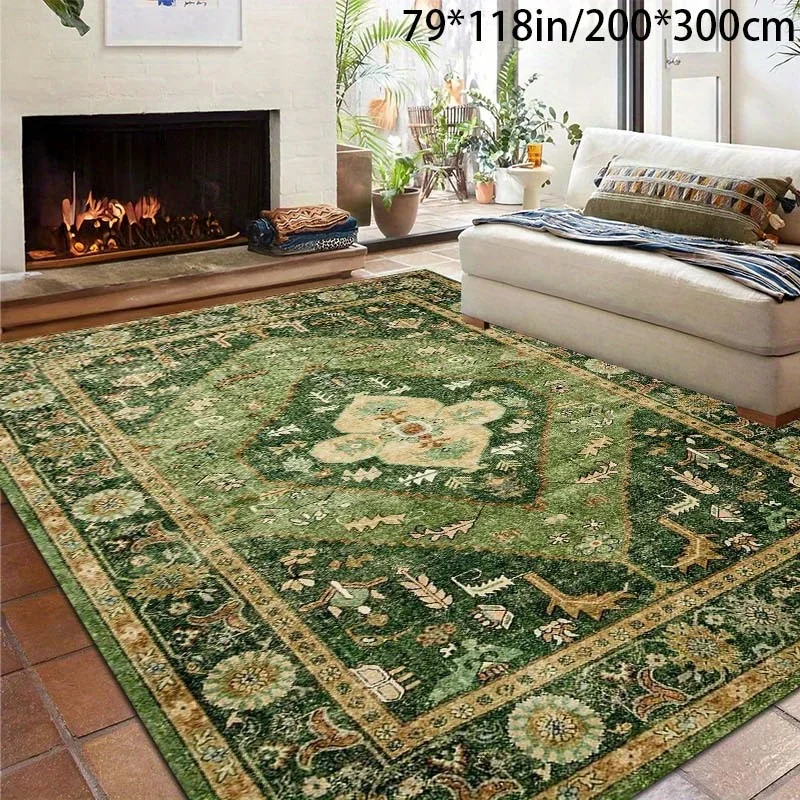 

Винтажный персидский зеленый коврик в дюймах, текстура из мягкого бархата с цветочным рисунком и животными, нескользящая подложка, машинная была