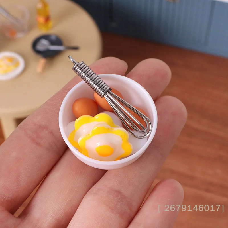 【YY26】10 Stück Miniatur-Puppenhaus-Zubehör: Simulierte Mini-Schüssel, Eierfritteuse, Eierschläger, Lebensmittelmodell, DIY Puppenhaus-Accessoires, Möbel-Dekoration