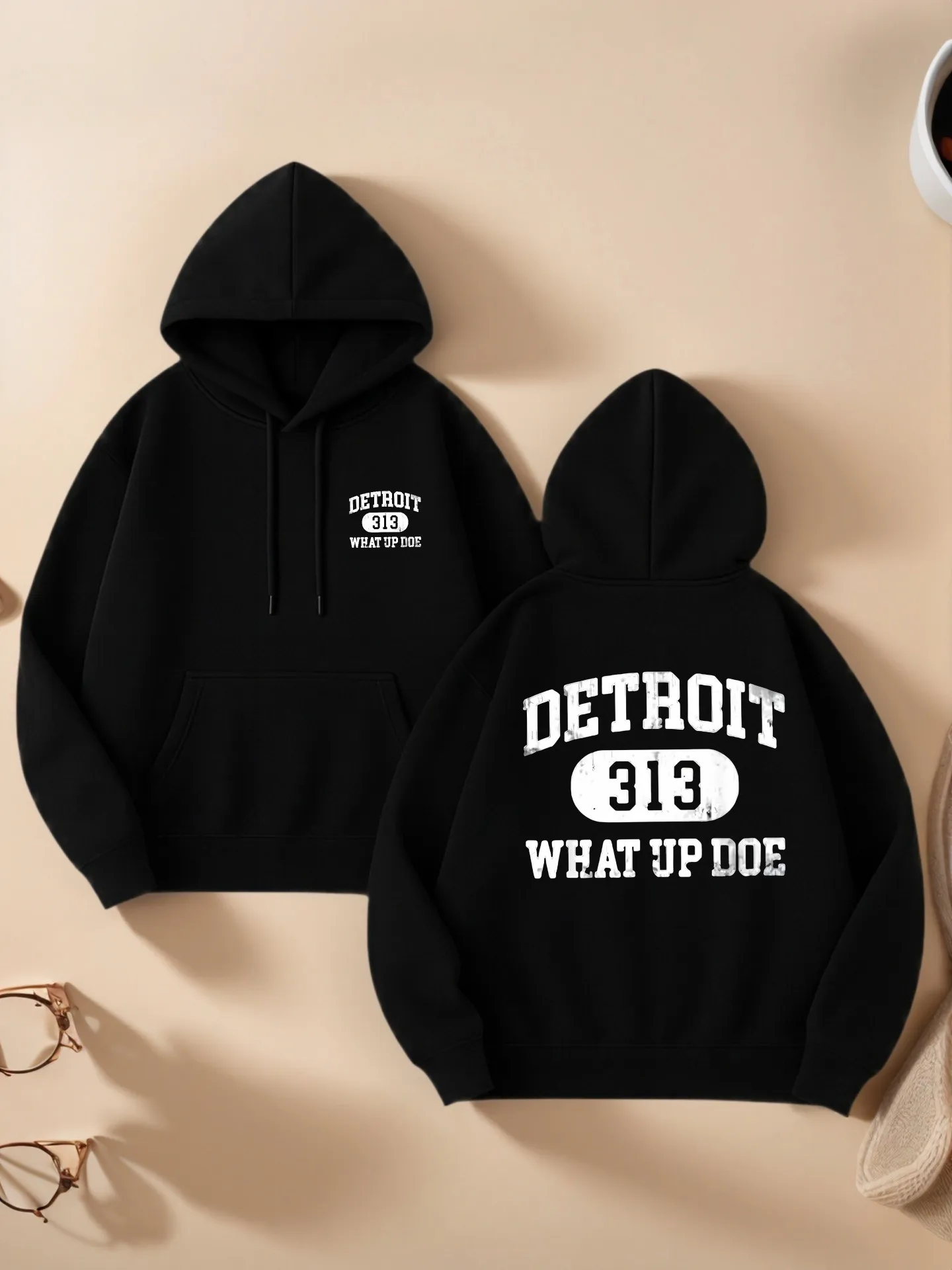 Detroit 313-Kapuzenpullover mit Buchstabendruck und Grafik, Streetwear-Stil, mit Fleece gefüttert, lässige Alltagskleidung, für junge Männer