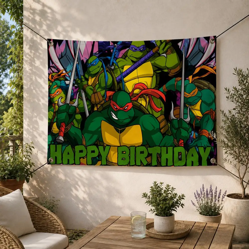 Classic Teenage Mutant Ninja Turtles Flags Decorative Flag Banner for Outdoor Garden Yard Camping Party Home Wall Hanging Decor