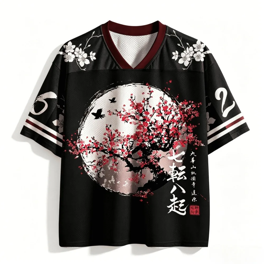 Japanese Ukiyo-e Ink Wash Plum Blossom 3D Print Breatha Quick-dry Men WomenV-neckT-shirt Casual  Y2K Fashiona Parent-child Cloth