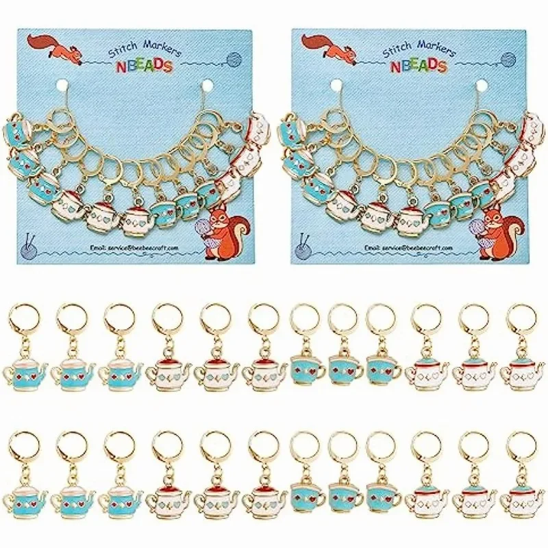 24 Pcs Teapot Stitch Markers Enamel Alloy Crochet Stitch Marker Charms Removable Locking Stitch Marker