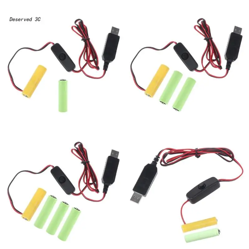 Universal 3/4.5/6V AA LR6 Battery 3V AAA Battery Eliminator USB Power Supply Cable with Switch 