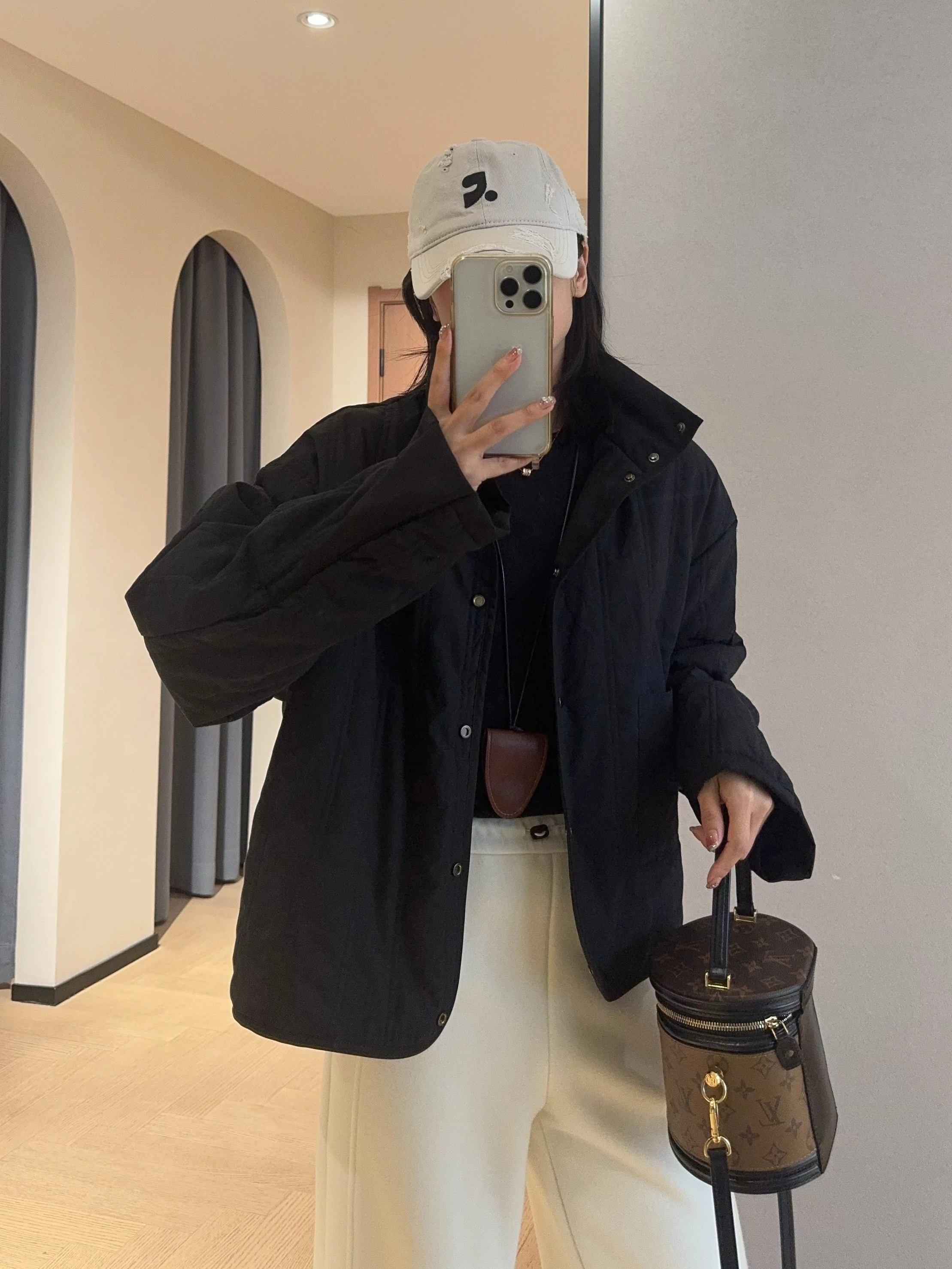 

WTHEONE Высококачественная теплая свободная куртка из шелка и хлопка с коротким воротником для женщин, осенне-зимняя, модная, для повседневной носки