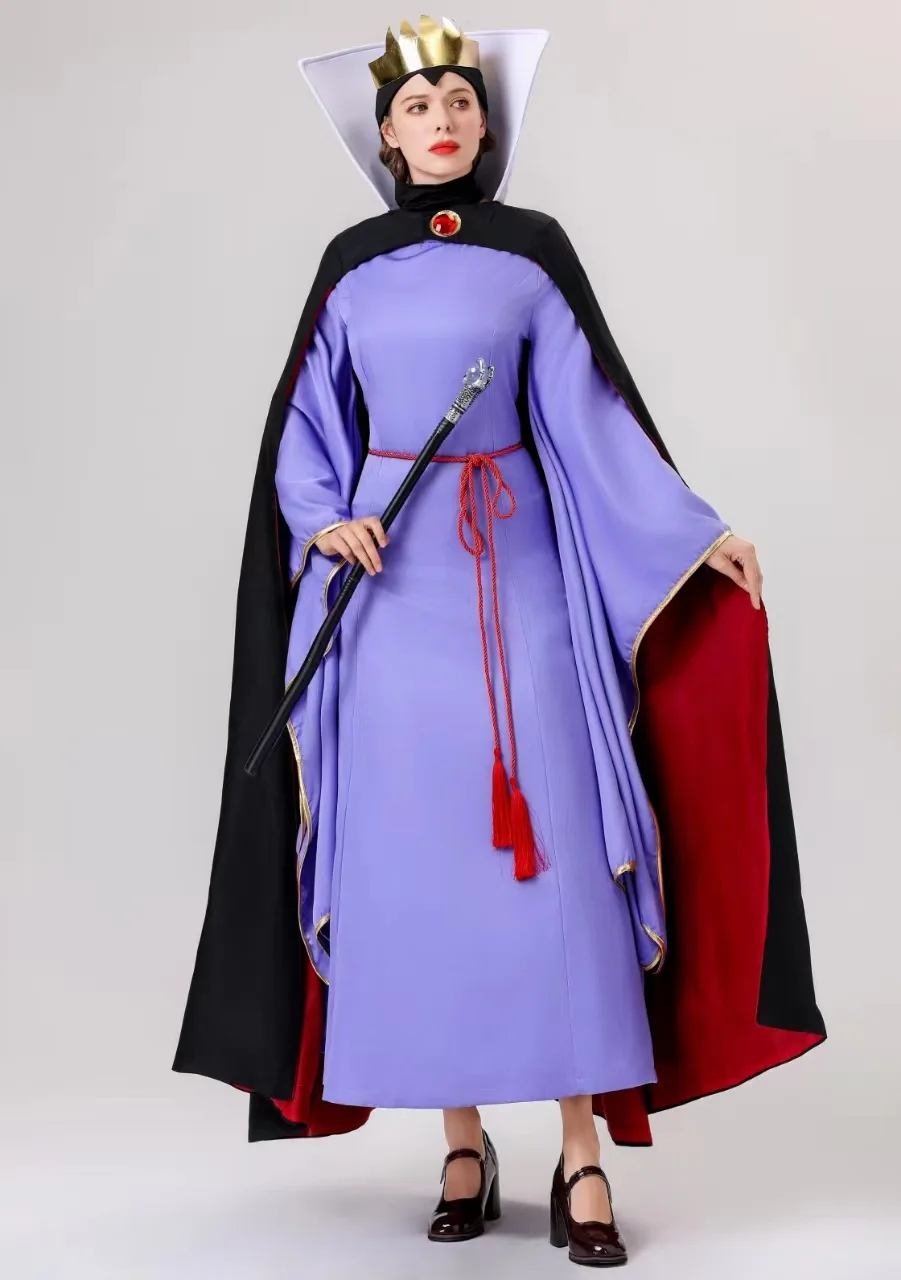 VIP FASHION Злая Королева Косплей Костюм с Коронкой Фильм Королева Новинка Платье Плащ Одежда для Хэллоуина Rave Performance Set