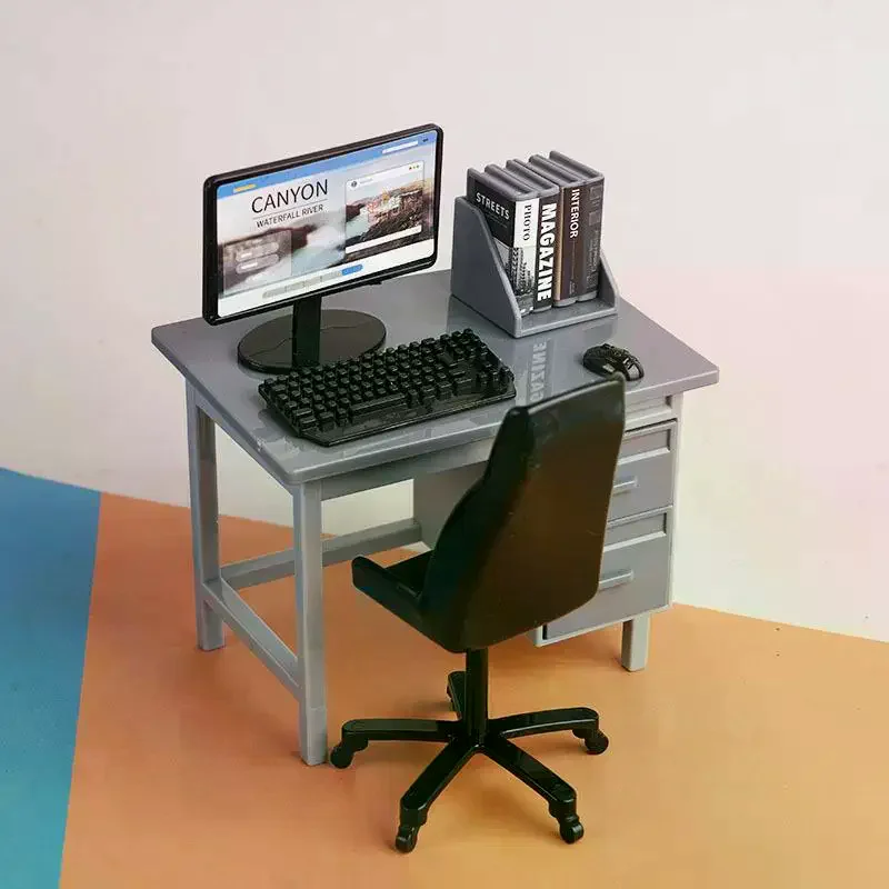1Set 1/12 Puppenhaus Miniatur Computer Tastatur Schreibtisch Stuhl Modell Möbel Zubehör Für Puppe Haus Dekor Pretend Spielen Spielzeug Geschenk
