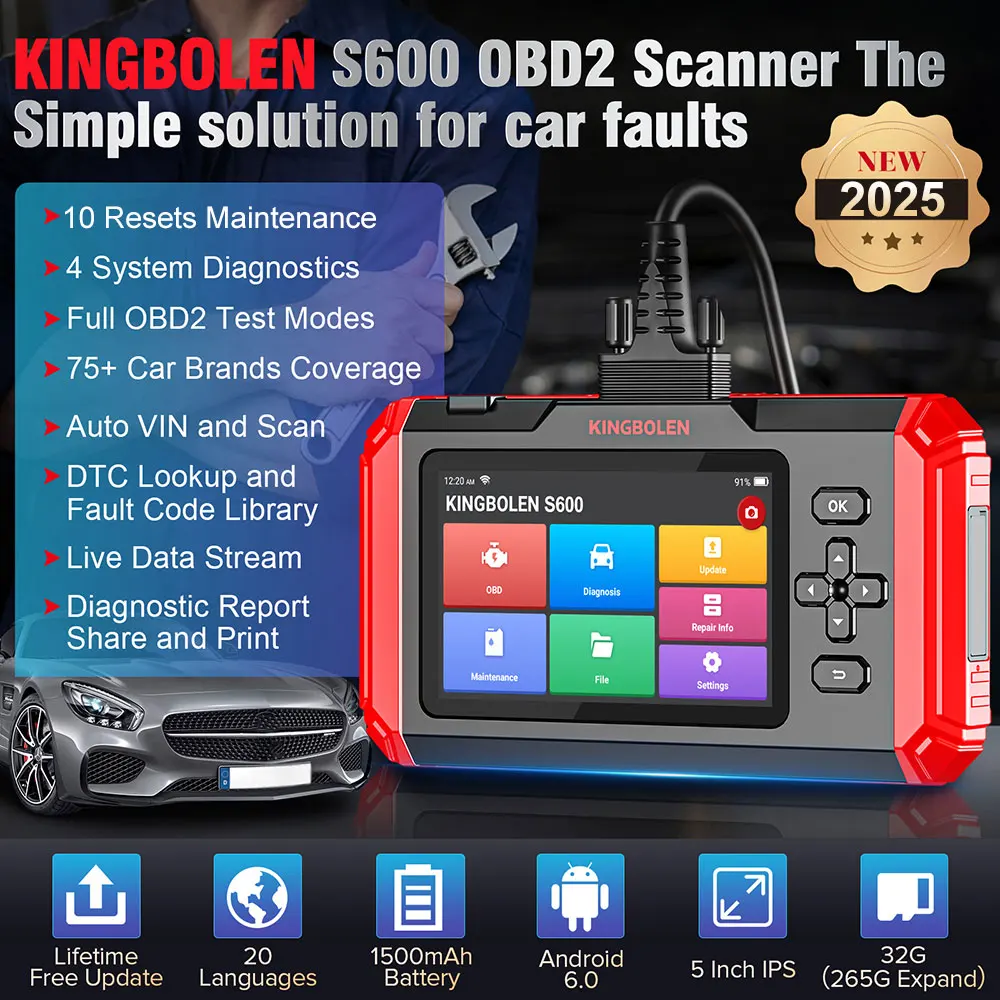 KINGBOLEN S600 Lifetime Free Car Diagnostic Tools ABS SRS ECM TCM 4 systems 8 Resets Auto OBD Scanner pk LAUNCH X-431 THINKSCAN