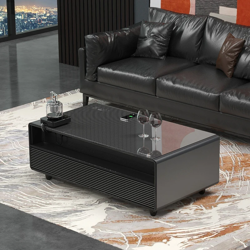 Coffee Table with Fridge and Speakers Smart Coffee Table with Refrigerator Built in Speakers Wireless Charging