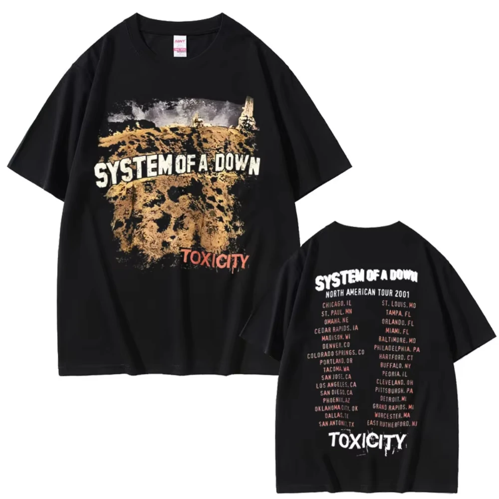 Vintage Rock Band System of A Down Toxicity Tour T Shirts Men's Women Gothic Punk Rock T-shirts Men's Hip Hop Oversized T Shirts