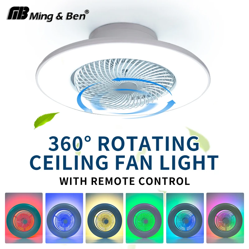 RGB Smart Deckenventilator mit Licht, App-Fernbedienung, 6 Geschwindigkeiten, dimmbar, 56 cm große Größe, oszillierender Ventilator mit Licht für Schlafzimmer und Heimdekoration
