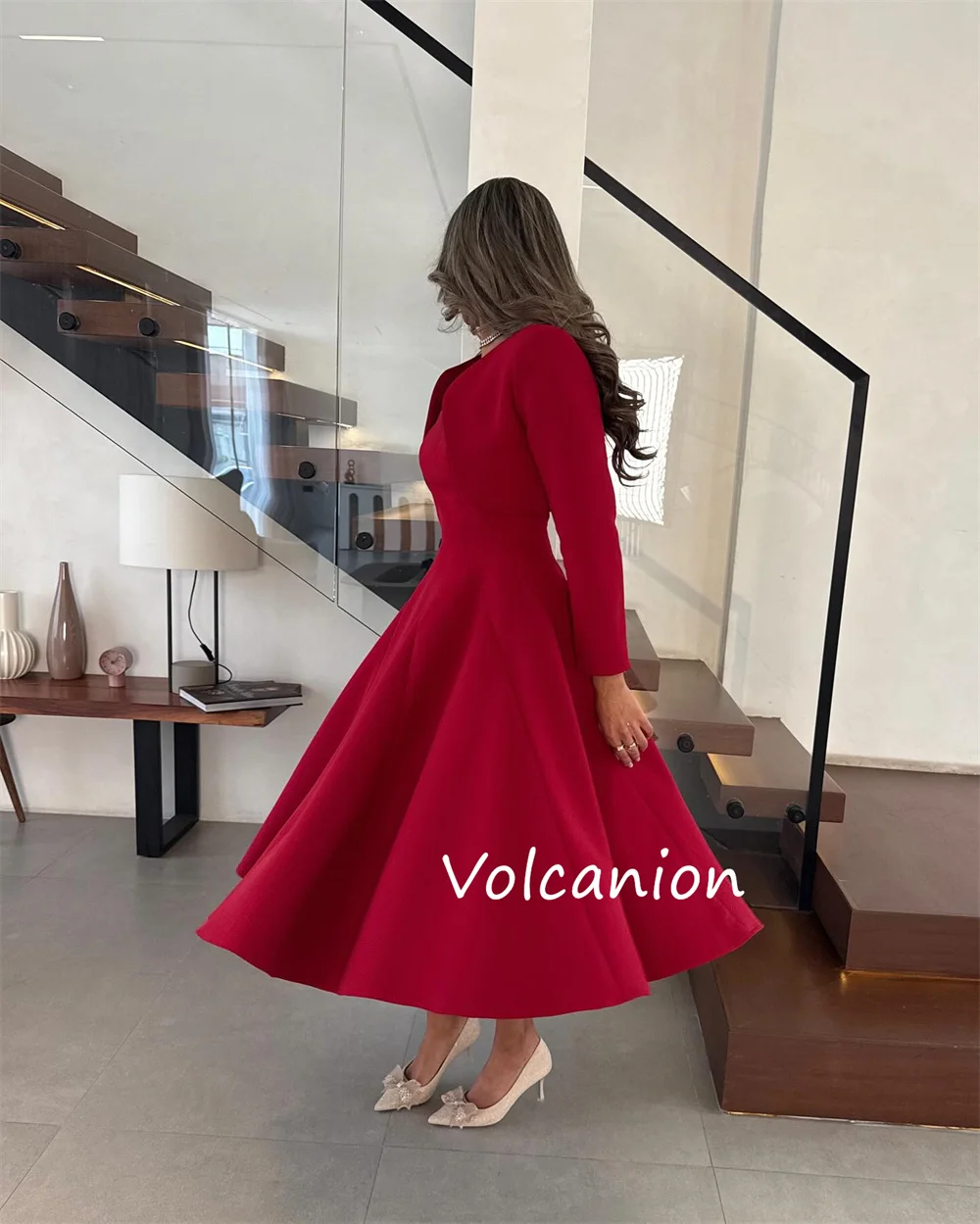 تخصيص جيرسي الطية ألف خط Poretrait فساتين متوسطة الطول مفصل مناسبة حزب كلاسيكي أنيق جودة عالية