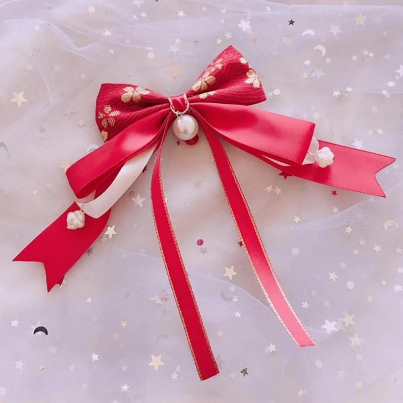 

Girls Ribbon Bowknot Hair Barrettes Elegant Large Bow Hair Clips Knotted Bow Hairpin Long Tassel Headdress Photo Props 15UB