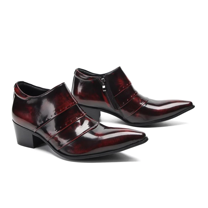 

British Style Patent Leather Men Dress Shoes Pointed Toe Slip On High Heel Wedding Formal Business Office Shoes