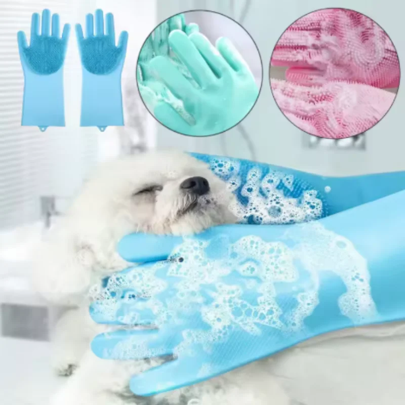 1/3/5pcs Dog Bathing Cleaning Gloves Soft Pet Shampoo Scrubber Cat Grooming Silicone Hair Removal Glove Hand Skin Protection view 6