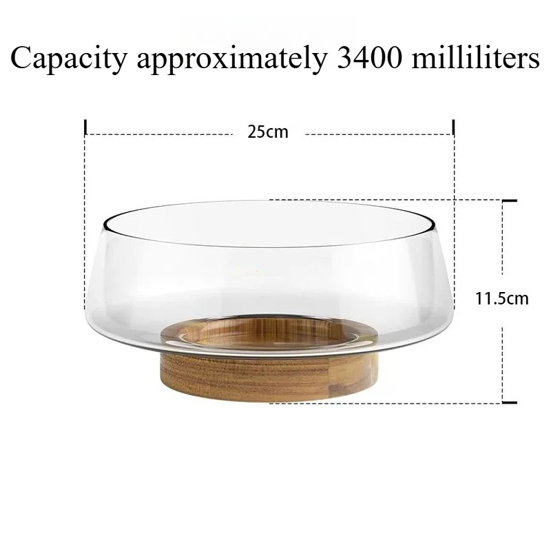 Large Capacity Transparent Glass Salad Bowl Set with Wooden Base Tableware for Dining, Fruit Platter with Wooden Fork Spoon