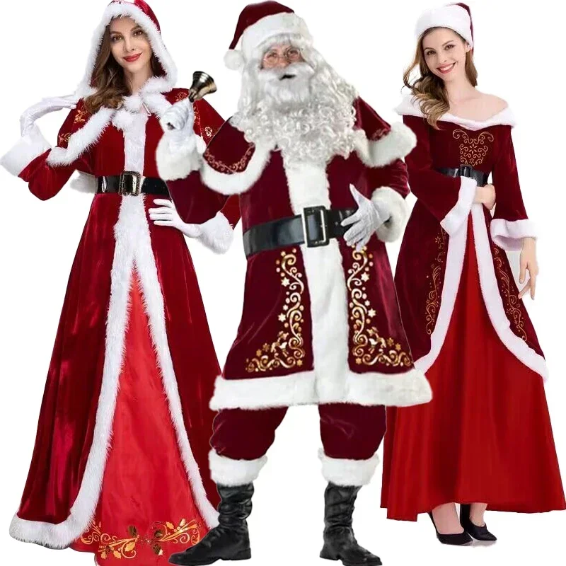 Santa Claus Daddy Cosplay Costume Christmas New Year Men Costumes Red Deluxe Classic Adults Set New Year Carnival Party Suits