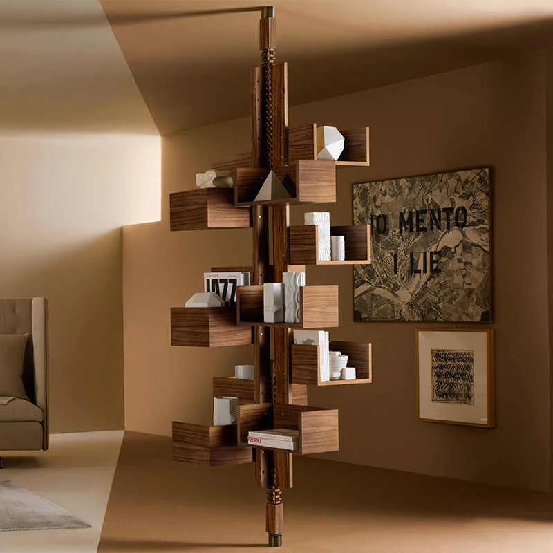 Libreria rotante minimalista, noce nera nordamericana, libreria girevole