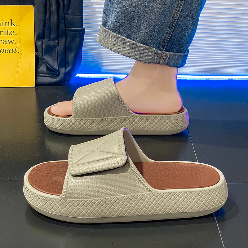 

Мужские массажные тапочки-слайды для дома и улицы, новые летние пляжные повседневные шлепанцы с мягкой подошвой, мужская обувь