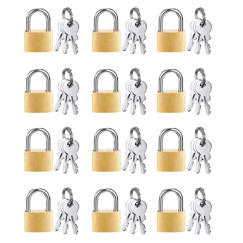 B60A12 Pack Mini Padlock Small Padlock Solid Brass Locks with 3 Key for Luggage Lock,Backpack,Gym Locker Lock,Suitcase Lock