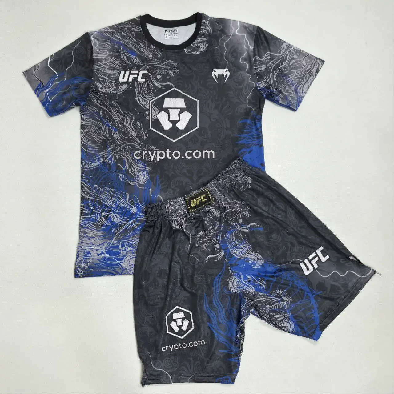 

UFC New Fighting Night Short Sleeve Shorts MMA Men Black Dragon Pattern Oversized Breathable Speed Drying Boxing Jujutsu Sports