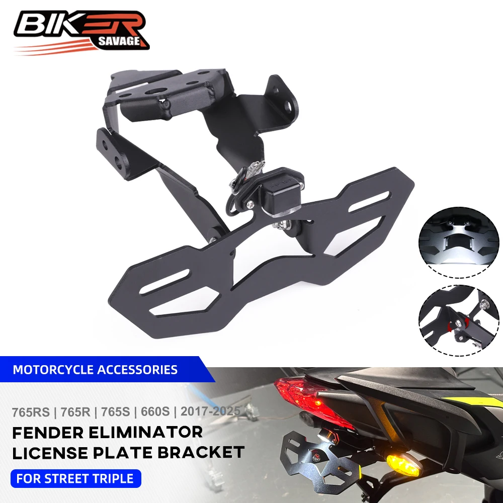 

765R 2025 License Plate Bracket For Street Triple 765RS 765S 660S 2017-2024 Motorcycle Tail Bracket LED Light Fender Eliminator