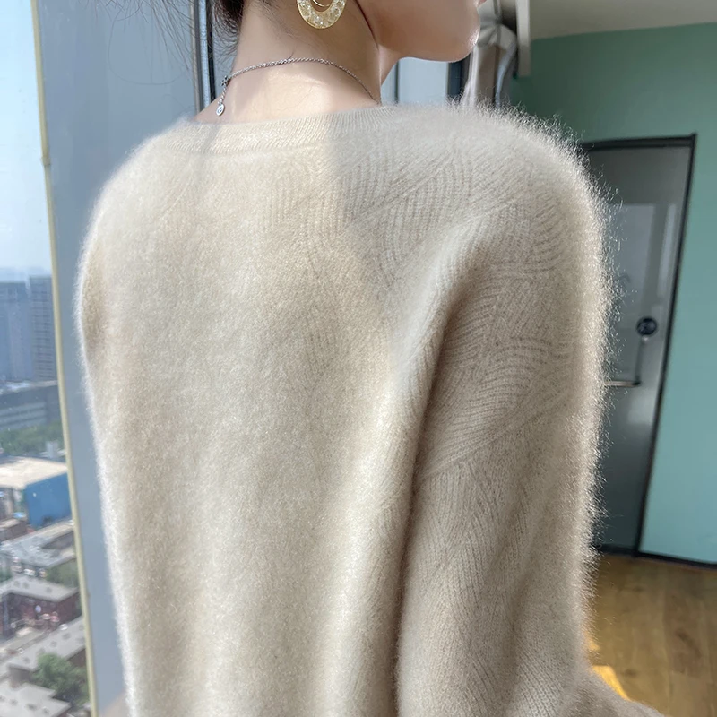 Fashion 100% Wool Ladies Winter Sweater Ladies Round Collar Long Sleeve Knitted Women Knit Pullover Women\'s Sweater