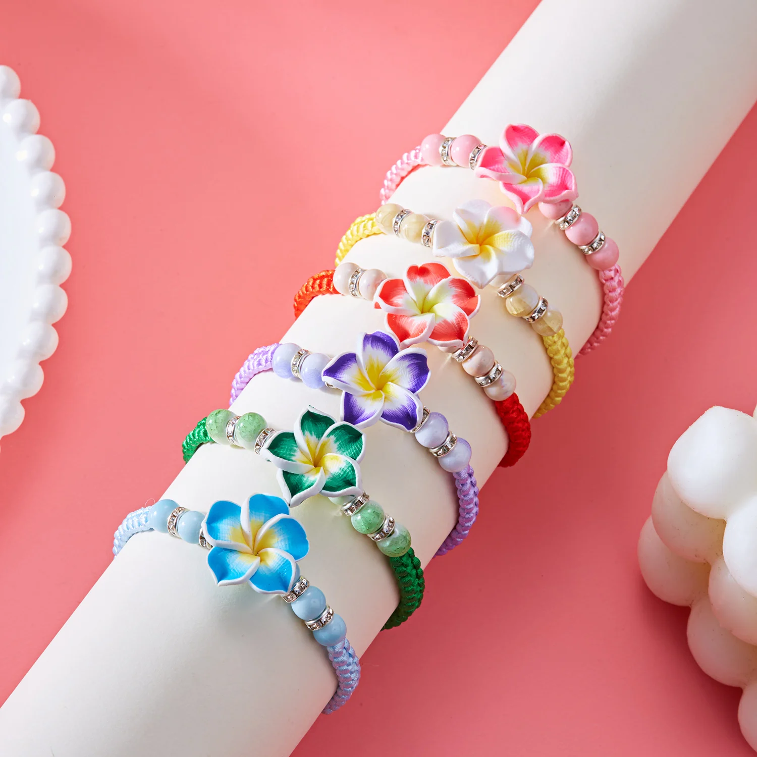 Bohemian Sweet Colorful Flowers Bracelet for Women Handmade Rope Polymer Clay Flower Adjustable Bracelet Friendship Jewelry Gift