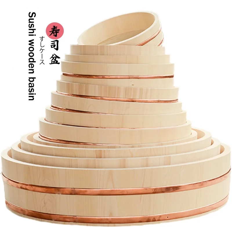 Korean food Japanese style copper edge basin big bowl bucket Cuisine Bibimbap sashimi sushi wooden barrel mixing rice wood spoon