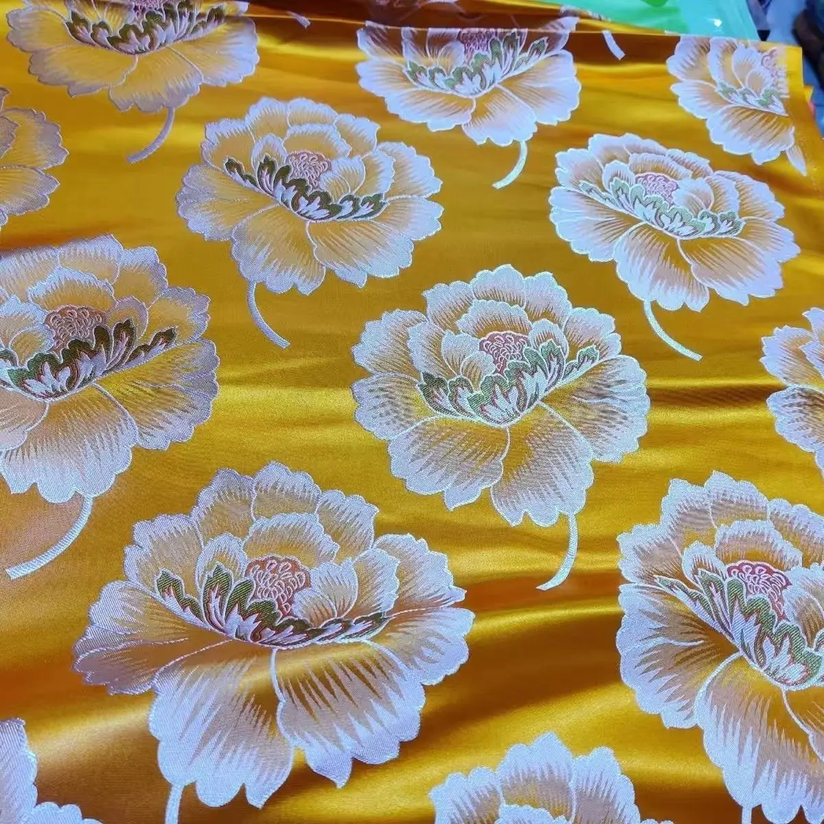 Brocade Fabric Per Meter for Needlework Dresses Cheongsam Bag Costume Pillowcase Diy Sewing Flower Smooth Jacquard Cloth Yellow