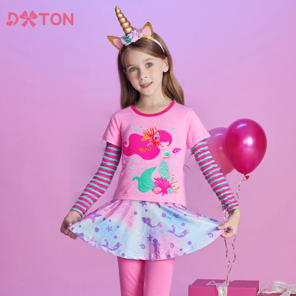 

DXTON Children's Spring Autumn Long-sleeved T-shirt Mermaid Cartoon Girls Clothing Toddler Bottoming Shirt Baby Girls Daily Top