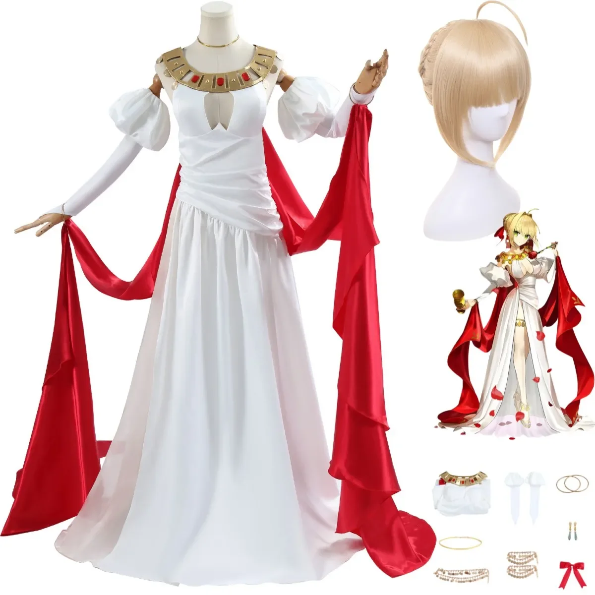 Game Fate/EXTRA Nero Claudius Cosplay Costume FGO Saber Caesar Augustus Germanicus Evening Dress Wig Woman Sexy Carnival Suit