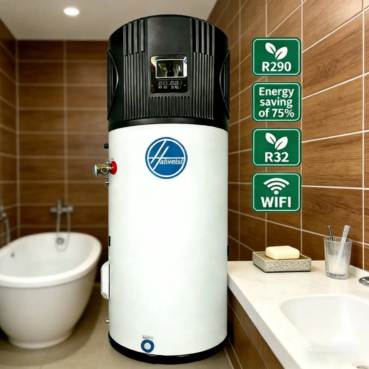 High COP R290 Air Source Heat Pump Water Heater 200L/300L Solar/Electric Power Class A Energy Efficiency