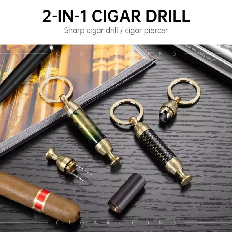 

New Brass 2-in-1 Cigar Keychain - 8.5mm Cigar Knife & Needle Holder, Portable Outdoor Lighter Accessory for Smoking Gifts