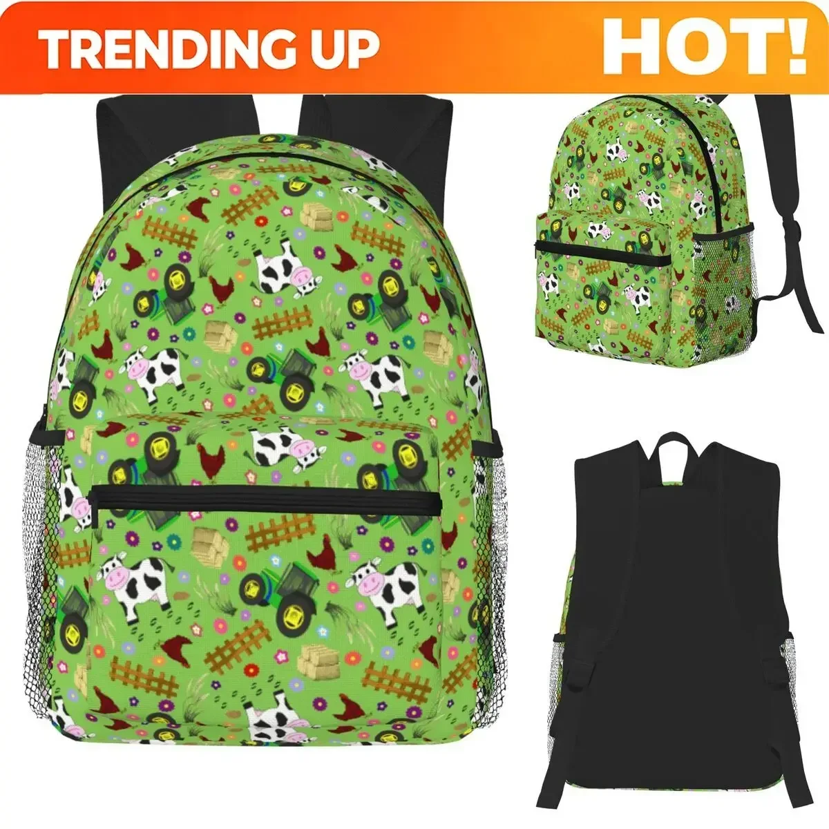 Custom Bag Farmyard Cow And Tractor Student Backpack School Bag Hiking Travel Daypack For Boys Girls Fashion Bookbag Shoulder Ba