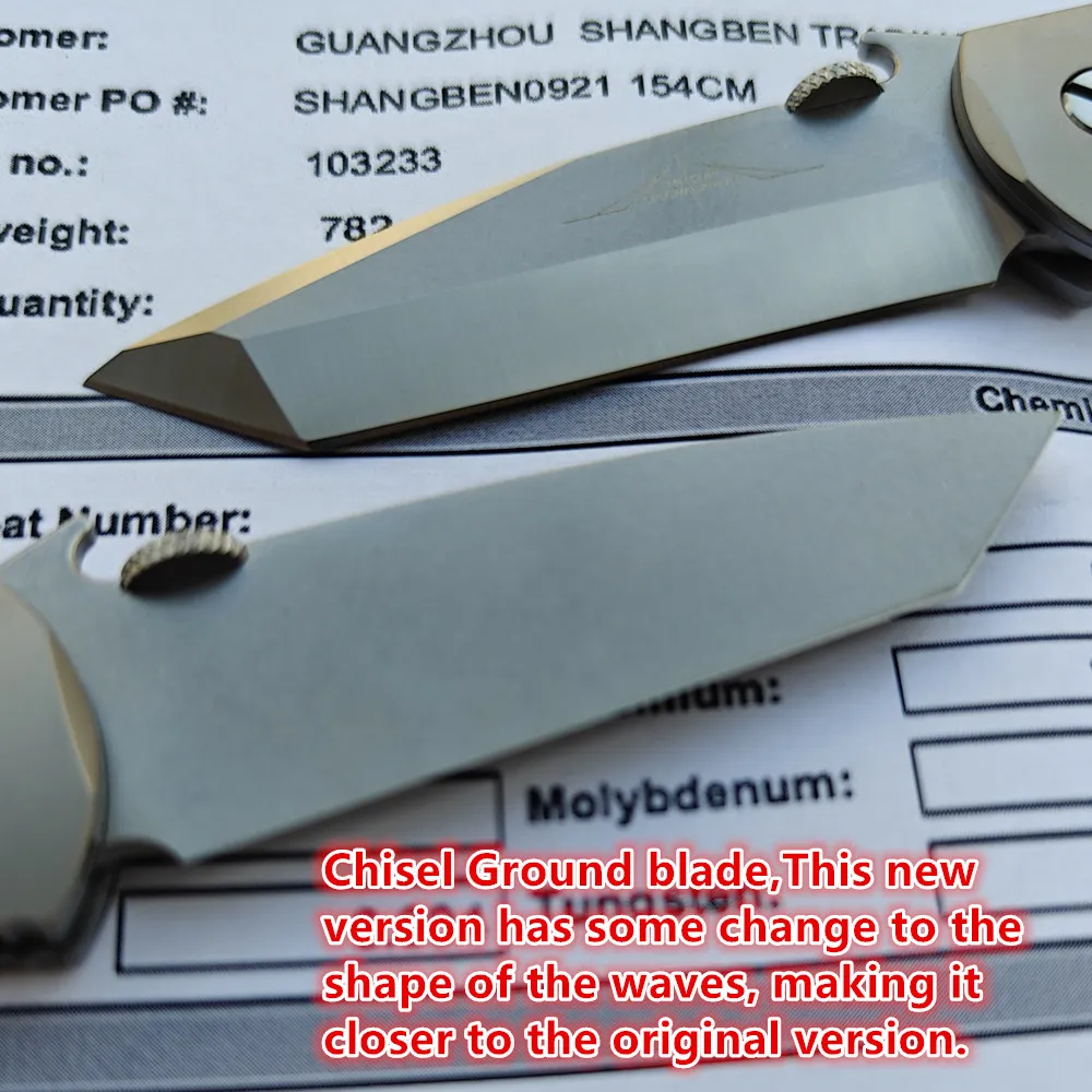 JUFULE Chisel Ground Real 154CM Blade Emerson CQC7 White Carbon Fiber Titanium Double Row Ceramic Bearings Camping Folding Knife