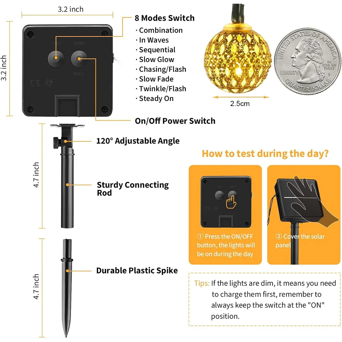 Led سلسلة ضوء 8 طرق أضواء غلوب في الهواء الطلق الجنية الكرة الشمسية ديكور حديقة عطلة الديكور للسياج مهرجان الذهب الدافئ