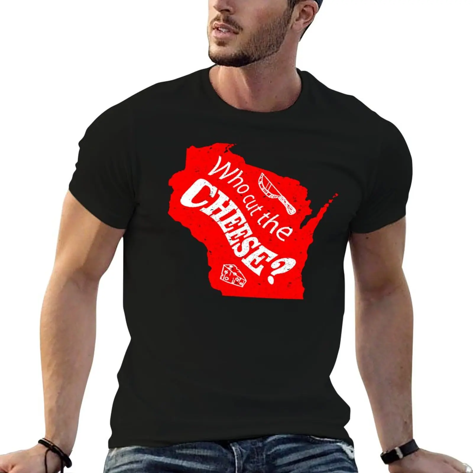 

Wisconsin Who cut the cheese T-Shirt mens graphic t shirts t shirts for man cotton soft T-Shirt