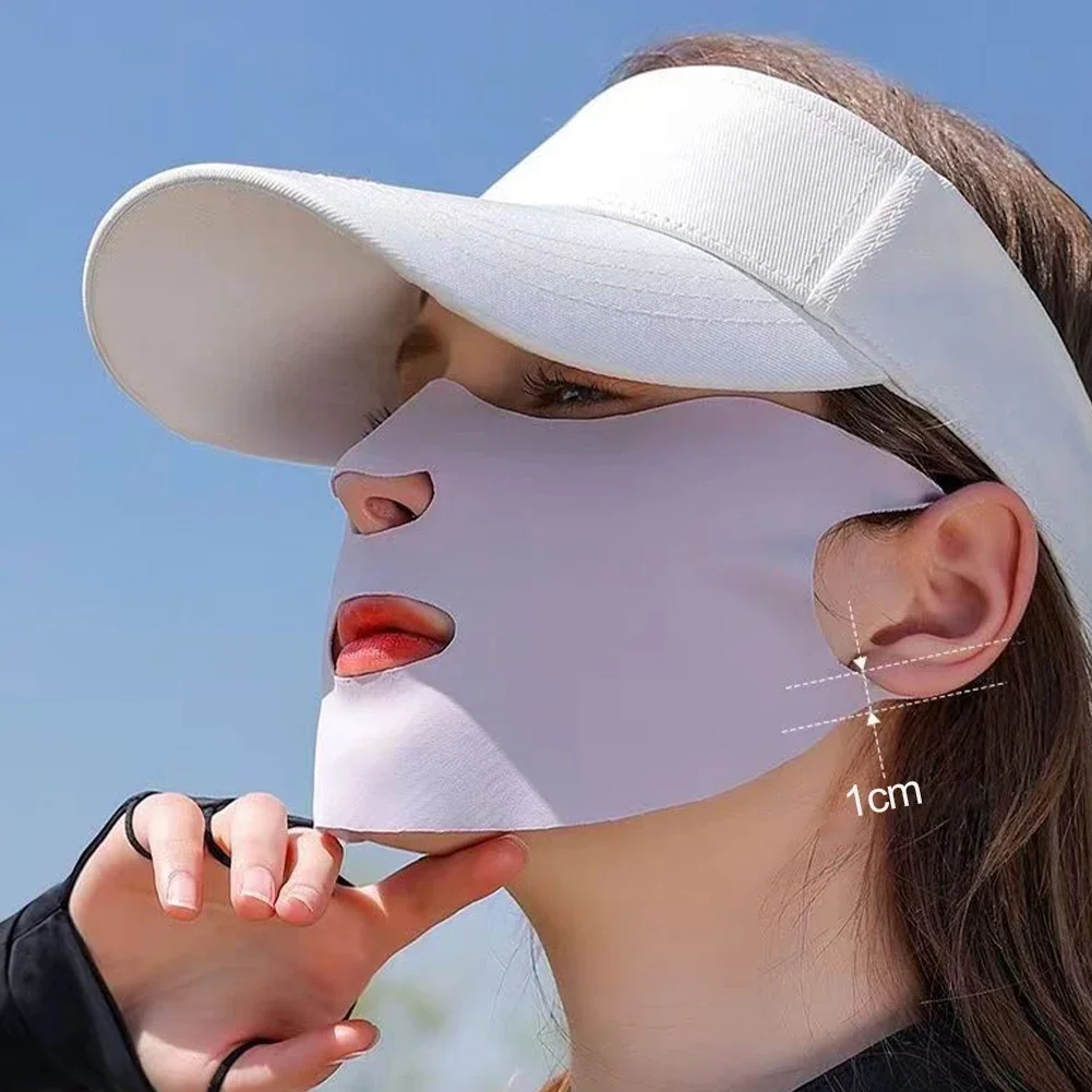 Summer UPF50+ Double Layer Ice Silk Mask Light Breathable Outdoor Cycling Golf Sun Mask 3D Ear Hanging Facekini